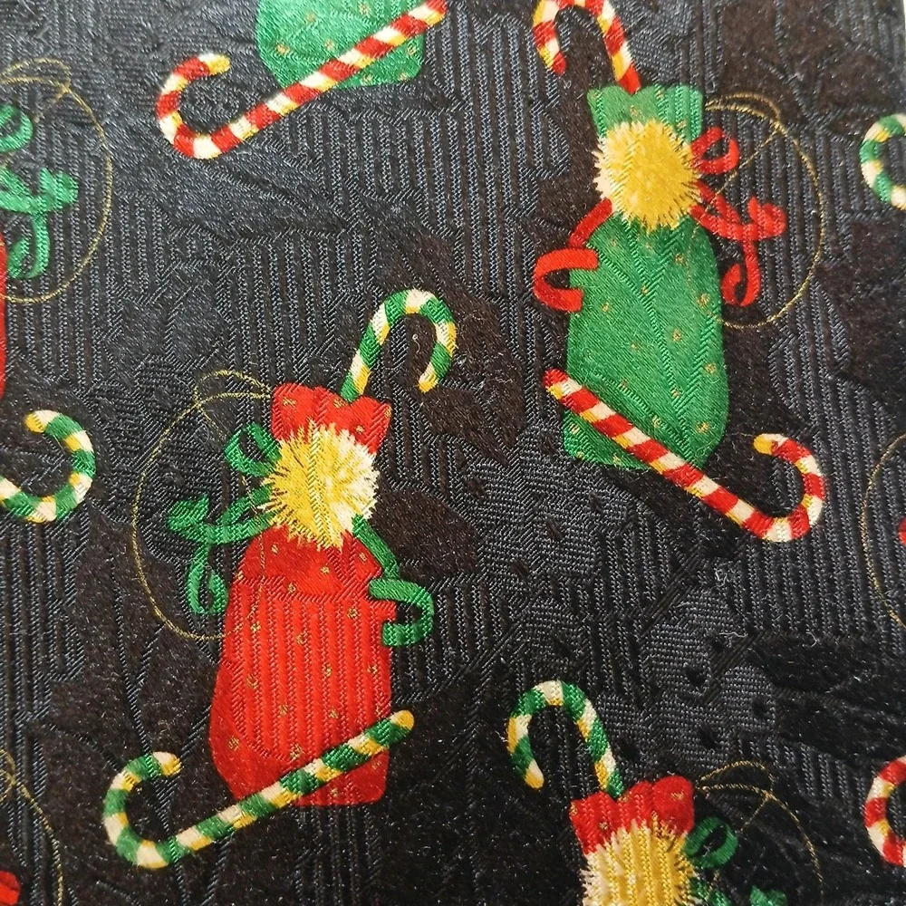 Vintage‎ Robert Talbott Tie Mens One Size Black Silk Christmas Candy Cane 90s